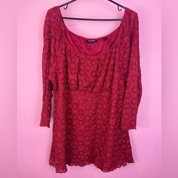 AVENUE RED STRETCHY LACE TOP 3/4 SLEEVE 18/20 - Picture 2 of 12